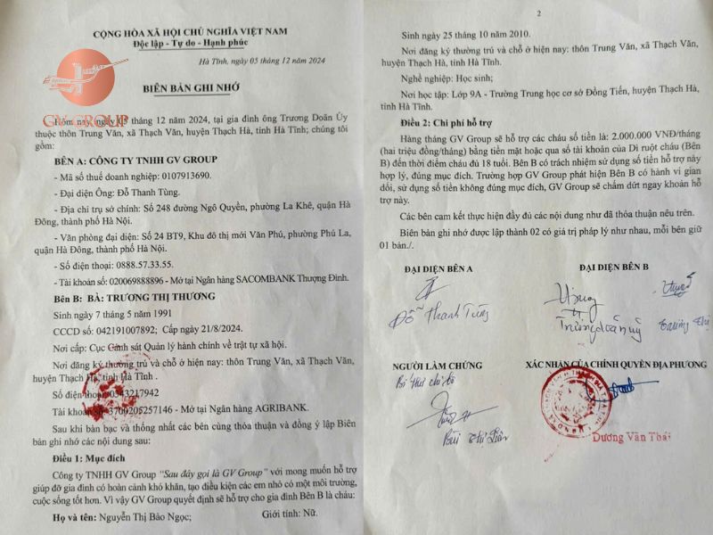 Biên bản ghi nhớ của cháu Nguyễn Thị Bảo Ngọc